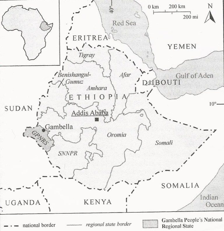 Ethiopian political regions with neighboring countries
